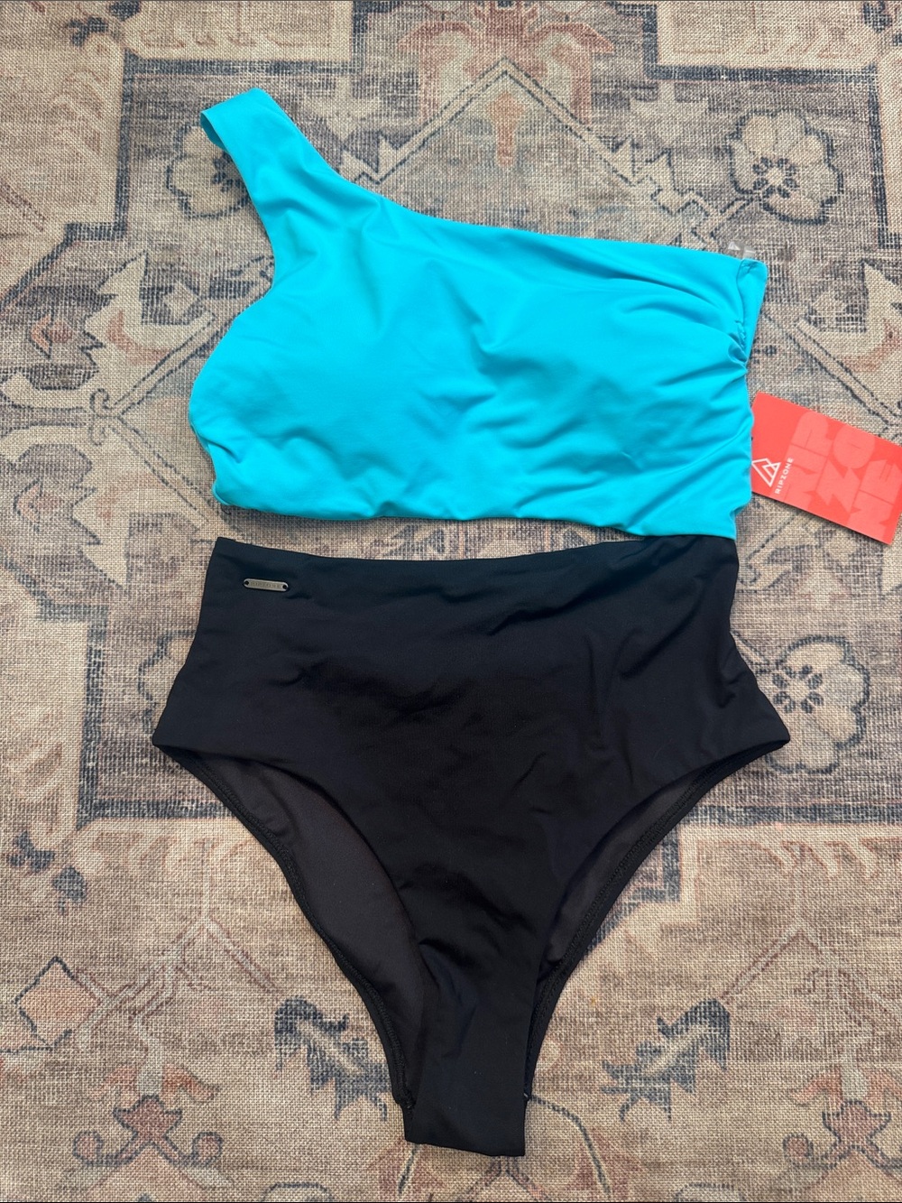 Ripzone Women’s Turquoise Cut-out One-Shoulder Bikini Top with Black High-Waist